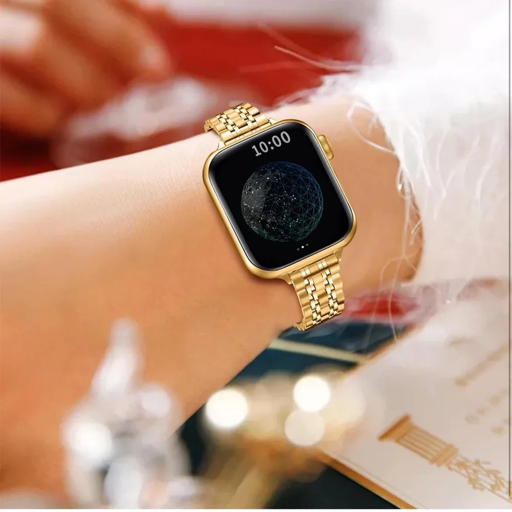 Gold Metal Watch Band with Case
